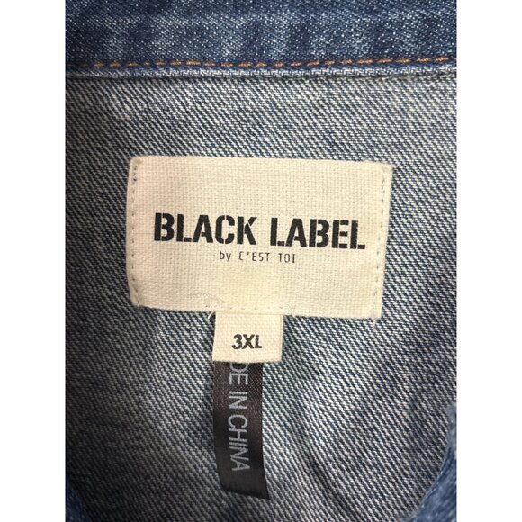 Black Label C'Est Toi Distressed Destroyed Denim Jacket 3XL Blue Button Front - Picture 5 of 6
